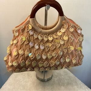 DV by Dolce Vita Pink and Gold Sequin Macramé Wristlet Clutch